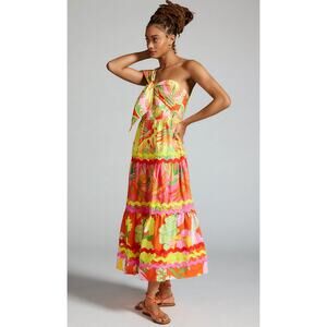 FARM RIO One Shoulder Yellow Multi Tiered Maxi Dress Size Large